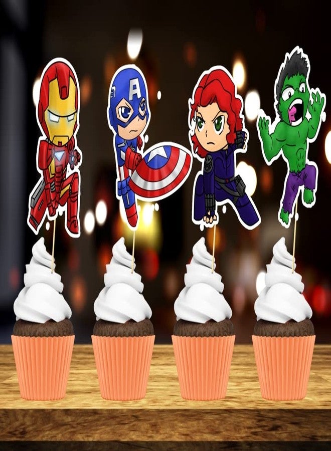 Klassik Pack of 20 super heroes theme Birthday Cup Cake Toppers | superheroes Theme Table Decoration Cake Toppers - Image 1